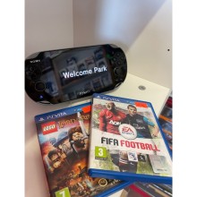 PS Vita PCH1004 nesiojama konsole playstation vita su Lego ir futbolo zaidimu.