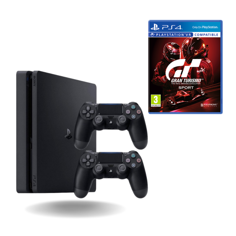 Playstation 4 (PS4) Slim 1TB Juodas + papildomas pultelis + Gran Turismo Sport