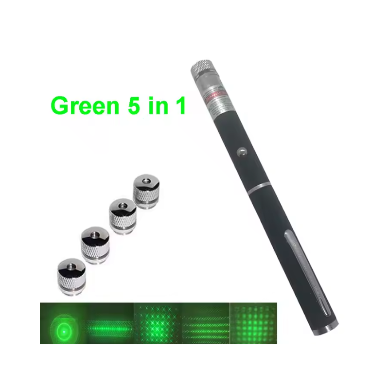 Lazeris su 5 skirtingais efektų antgaliais (5in1), pridedamos 2 AAA baterijos. Green Laser Pointer