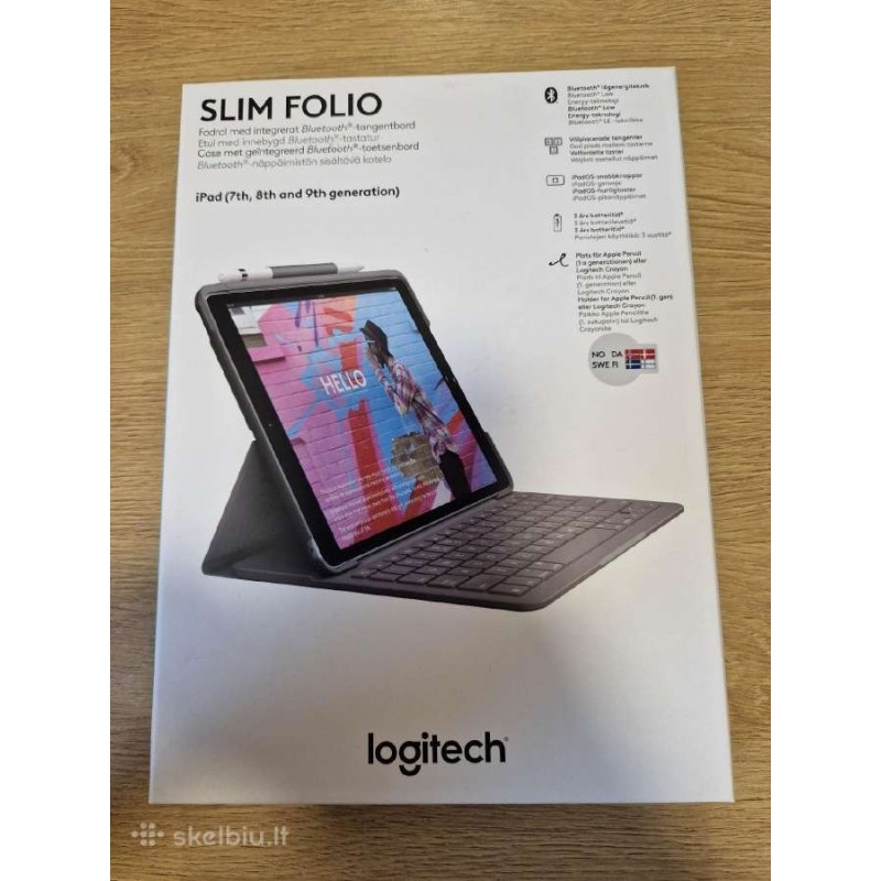 Logitech Slim Folio Bluetooth klaviatūra ir apsauginis dėklas Pilka Logitech Slim Folio for iPad (7th, 8th, & 9th generation)